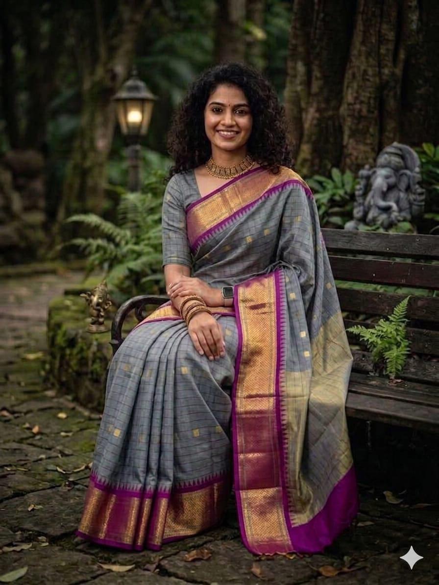 Rani Pink Banarasi Silk Saree with Navy Blue Gold Zari Border